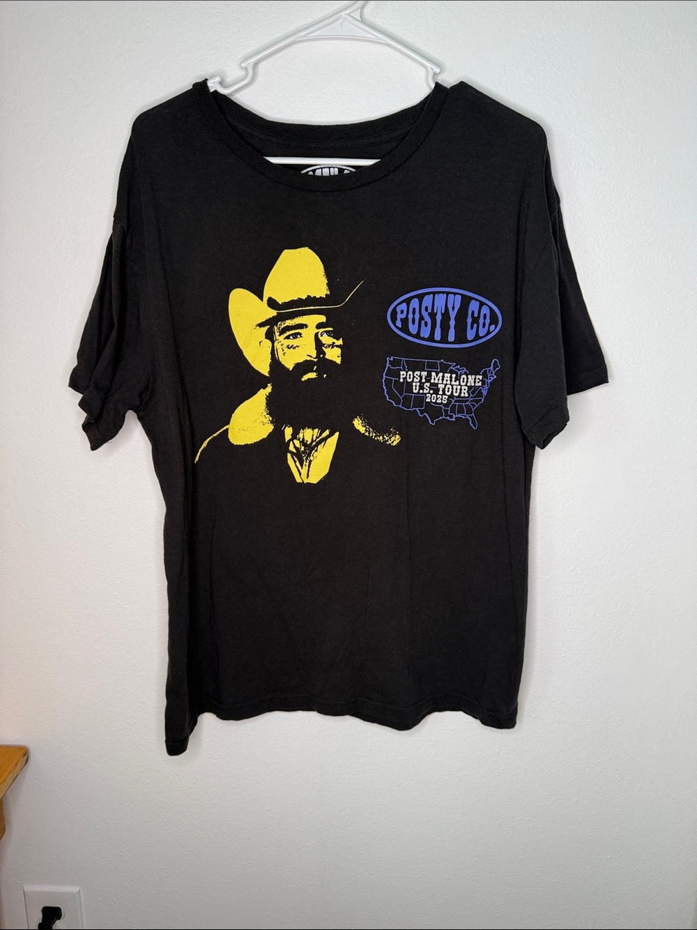 Posty Co Post Malone U.S. Tour 2025 Black Graphic Tee Cowboy Size L